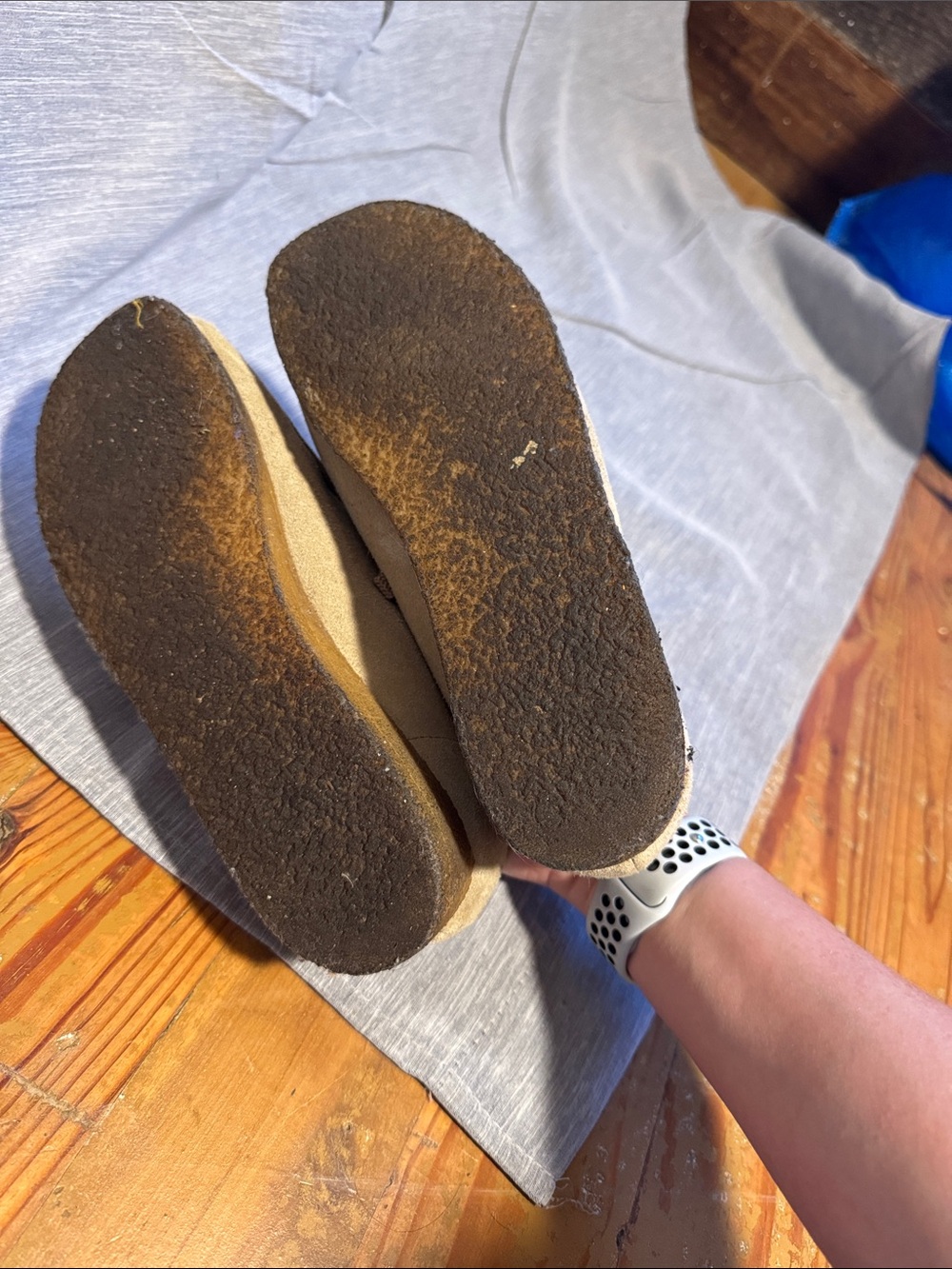 Clarks Taupe Suede Wallabee-Style Moccasins - Picture 5 of 5